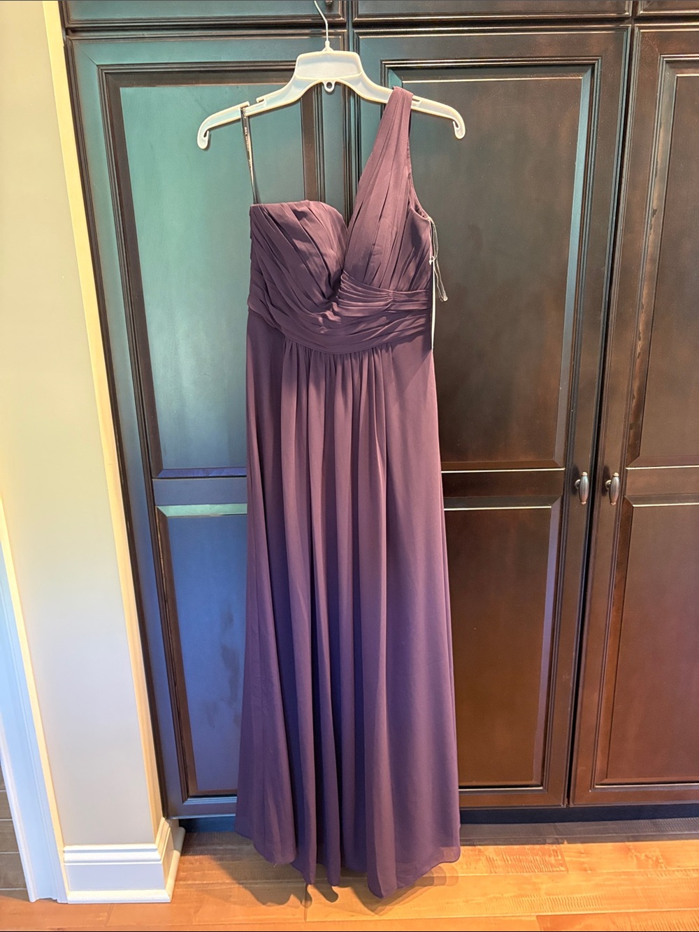 Bill Levkoff One-Shoulder Plum Evening Gown